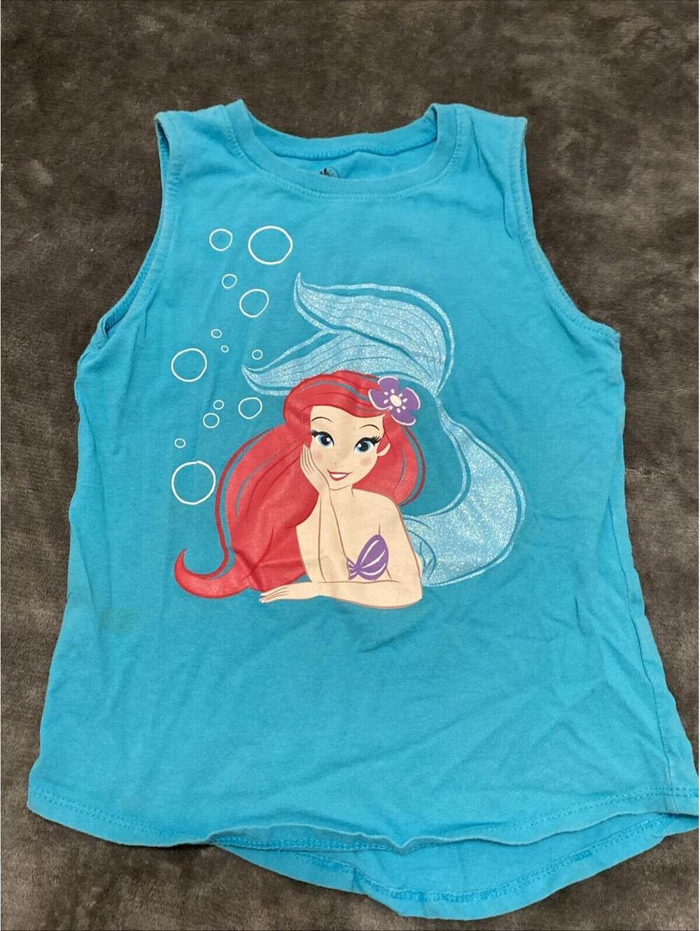 Disney Little Mermaid Tank Top Girls Size Small 5/6 Ariel Parks Teal Shirt Faded